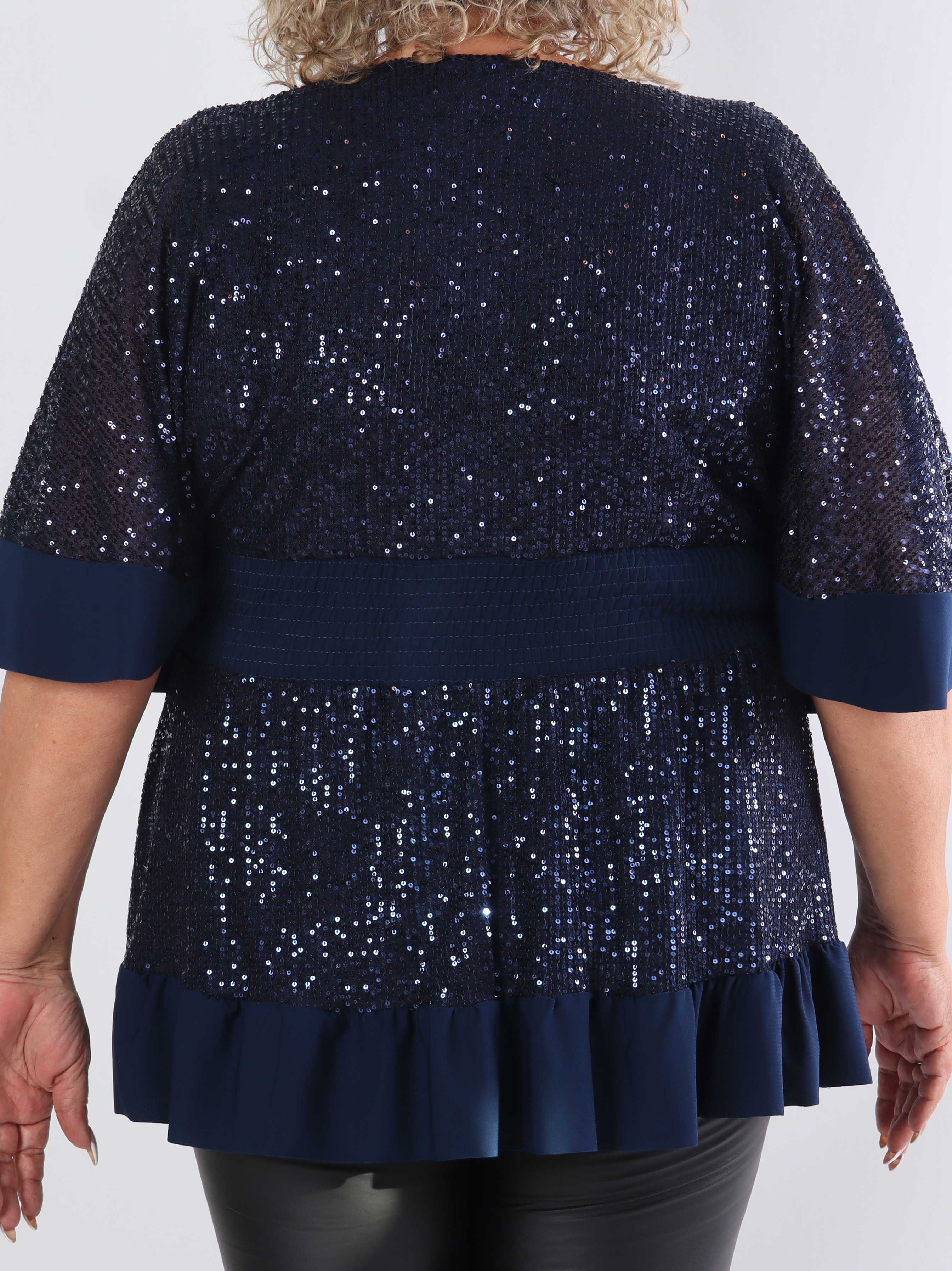Pamela Glitter Shirt - Plus size paljett-tunika med smock och volanger